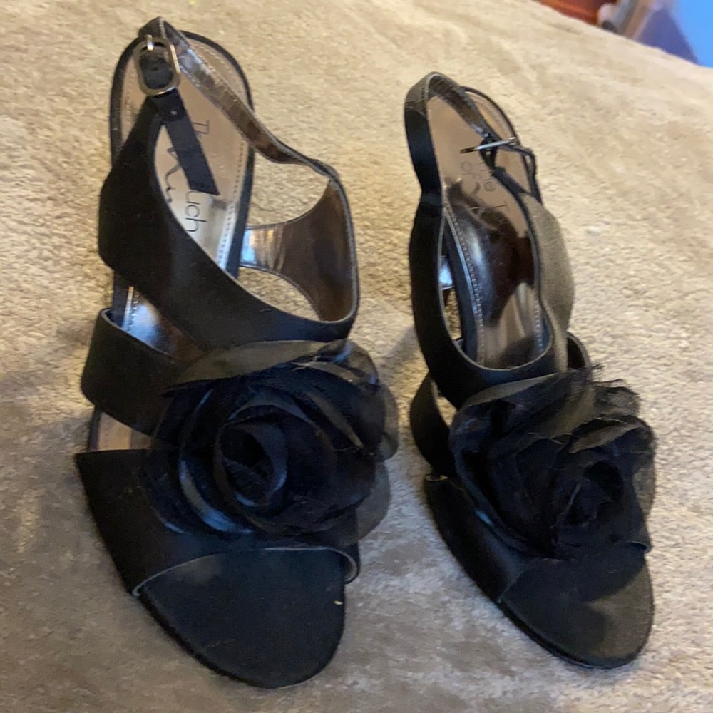 Stunning black, Nina heels with beautiful, unique flower